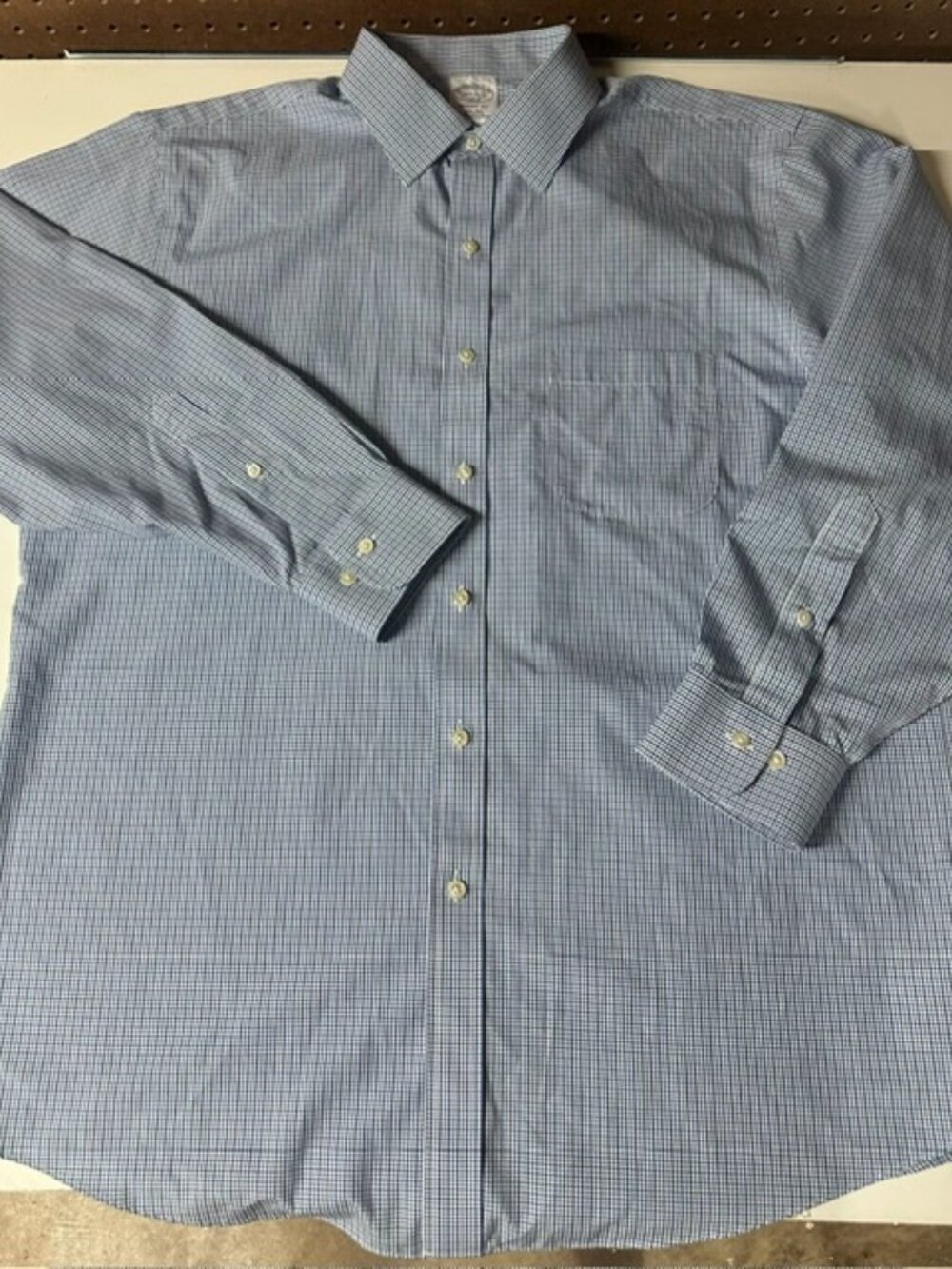 Brooks Brothers Dress Shirt Mens 16-2/3 Blue/Teal Checks Regent Non Iron
